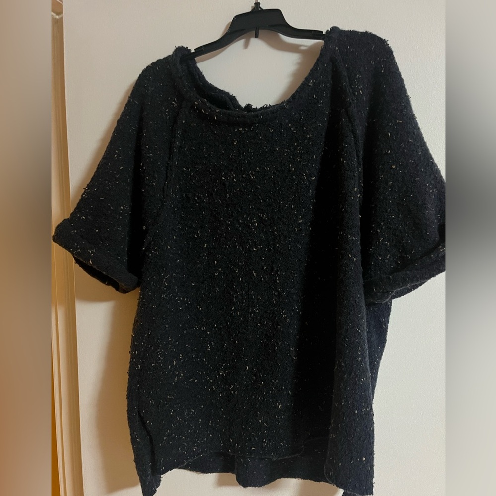 Free People Black Textured Short Sleeve Sweater